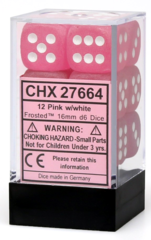 Chessex Dice CHX 27664 Frosted 16mm D6 Pink w/ White Set of 12